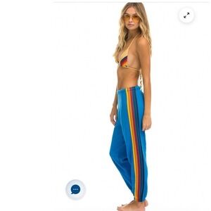 Aviator Nation 5-Stripe Sweatpants Royal Blue Rainbow Joggers Womens Small